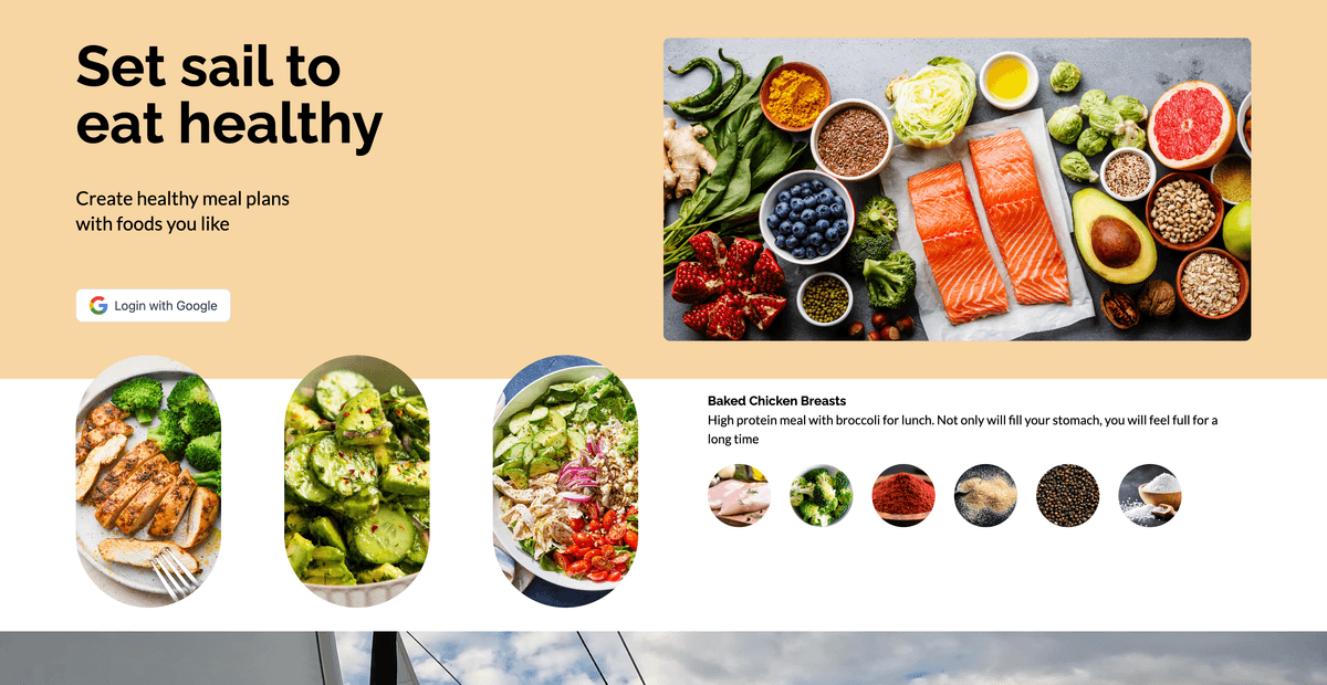 Landing page of the application